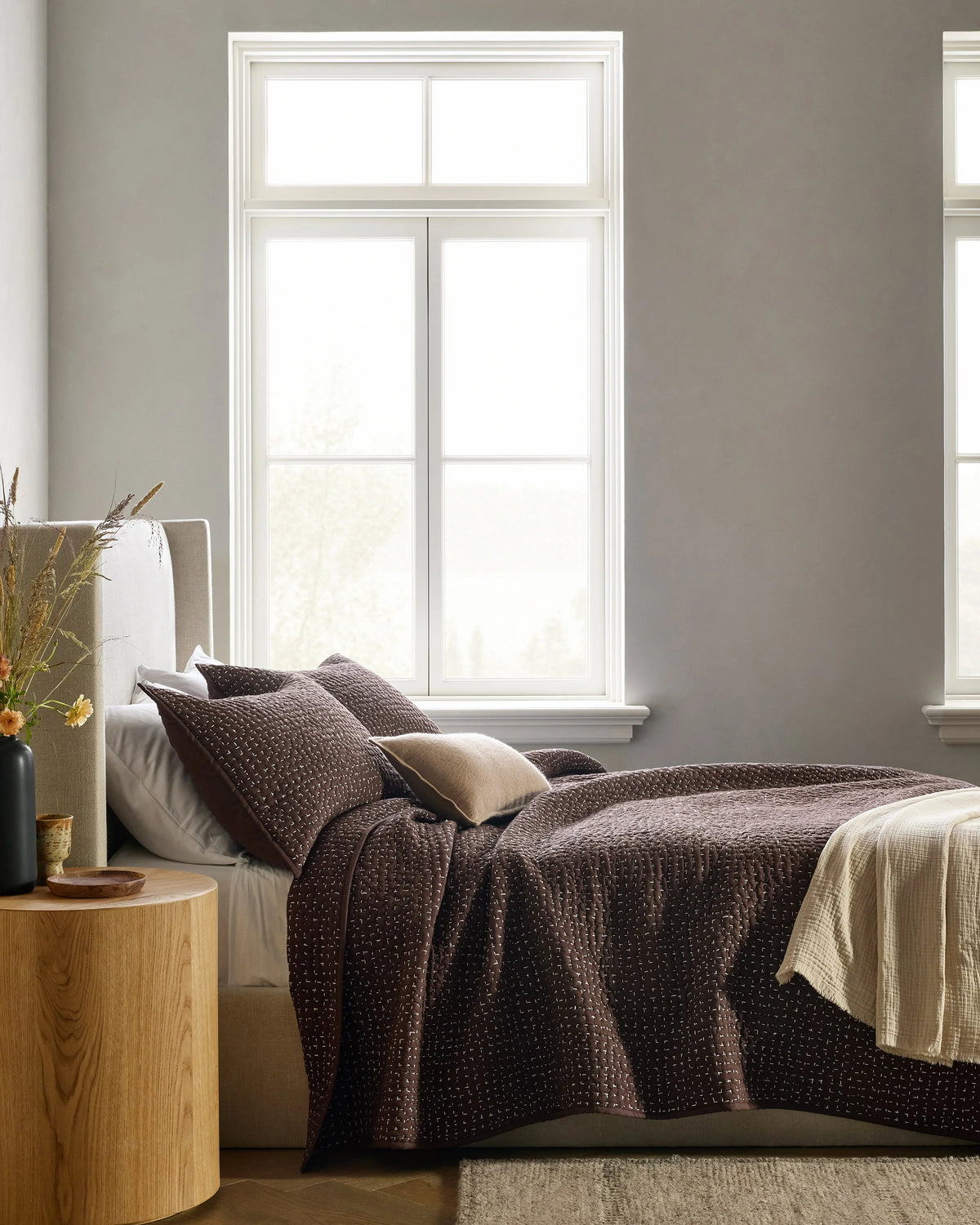 Organic Cotton Hand Stitched Quilt - Twin / Stone