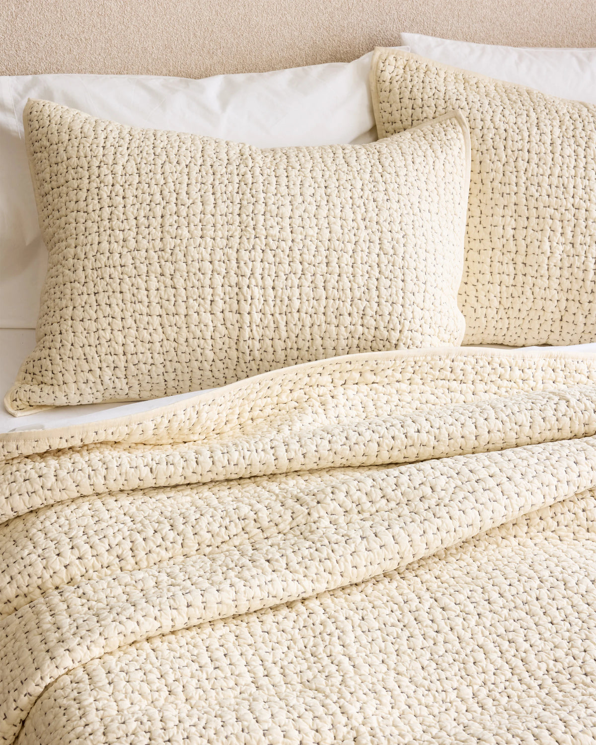 Organic Cotton Hand Stitched Quilt Set - Twin / Stone
