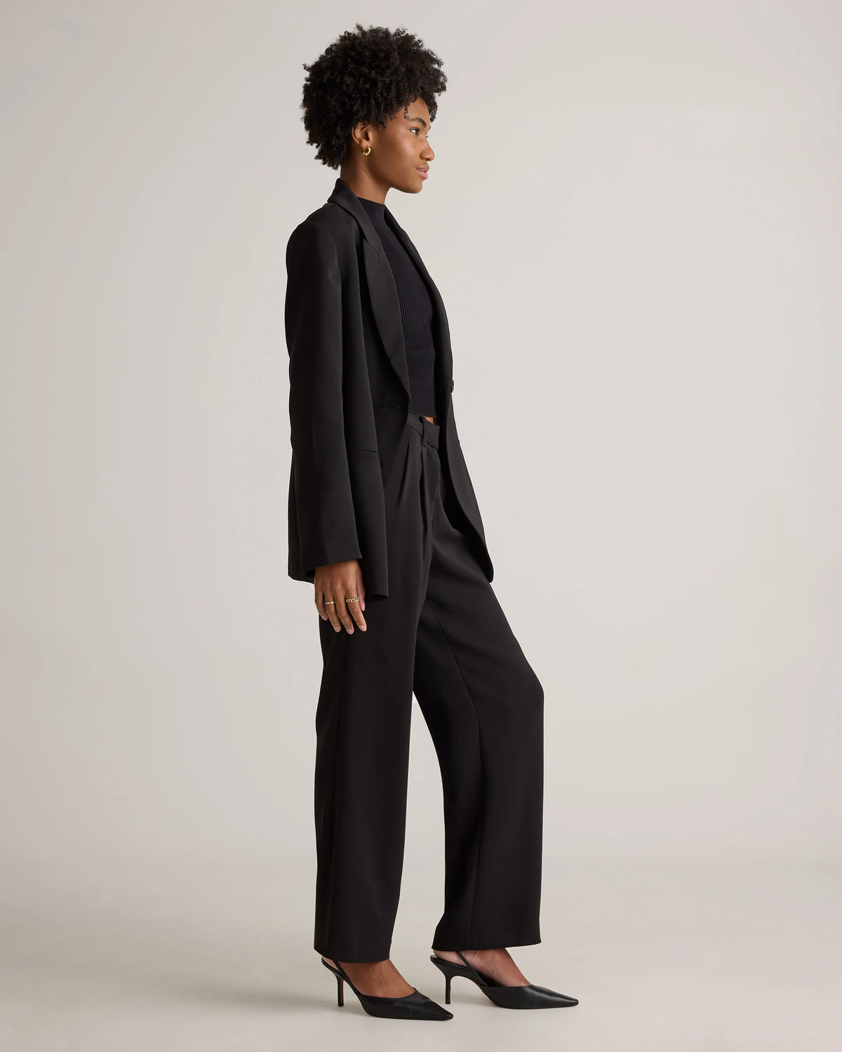Stretch Crepe Relaxed Double-Breasted Blazer - XS / Sand