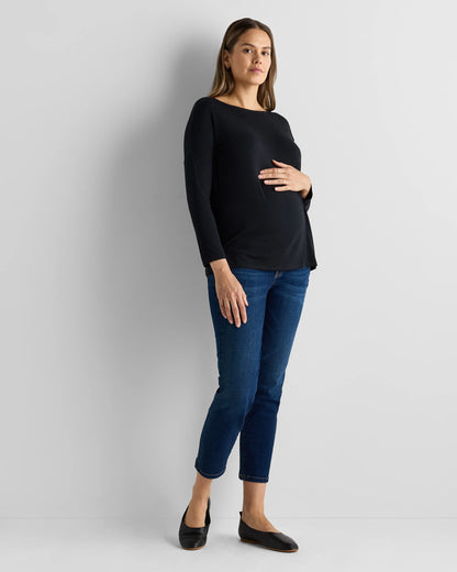 Bamboo Jersey Maternity Long Sleeve Tee (2-pack) - XS / Wine Tasting Red/Nocturnal Green