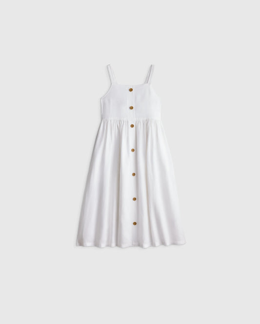 Girls Sleeveless 100% Linen Dress - 2T / White