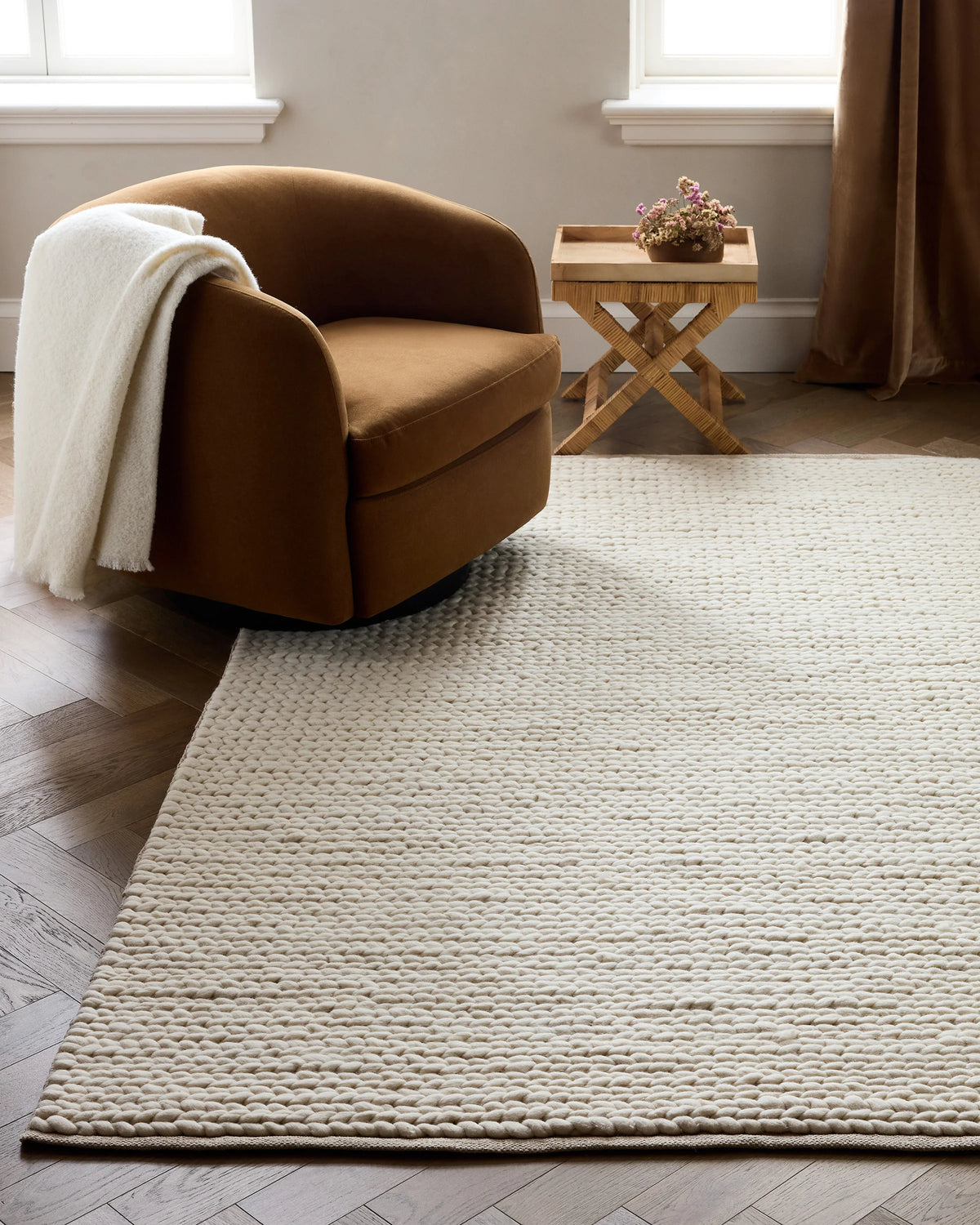 Chunky Hand Braided Wool Rug - 3' x 5' / Neutral