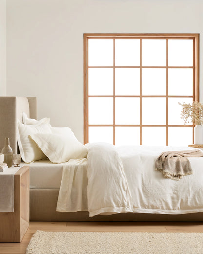 European Linen Double Flange Duvet Cover Set - Twin / Dusty Olive
