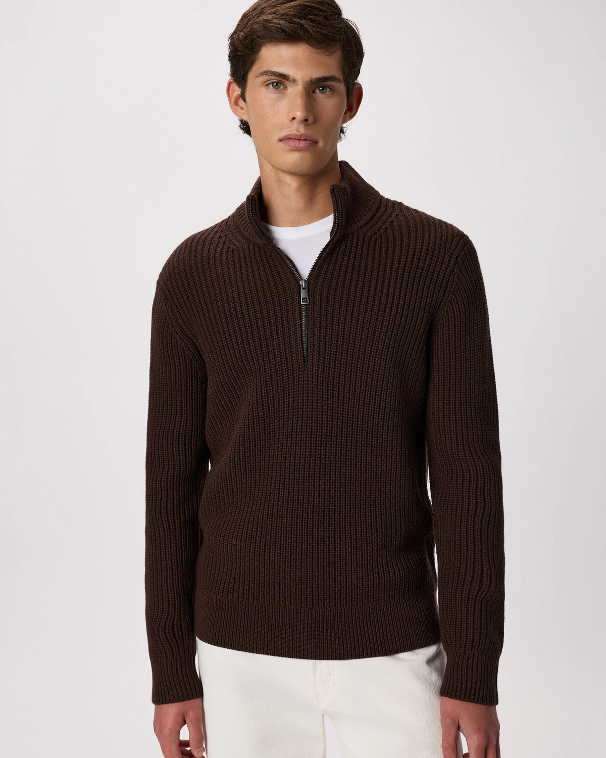 Australian Merino Wool Half Zip Sweater - S / Heather Bone