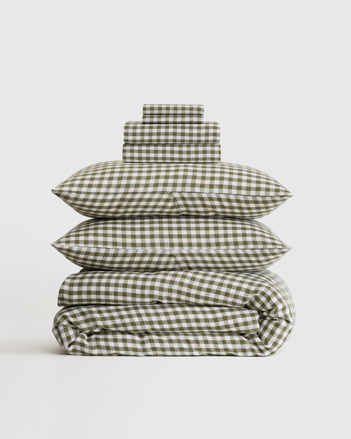 European Linen Gingham Deluxe Bedding Bundle - Twin / Willowleaf