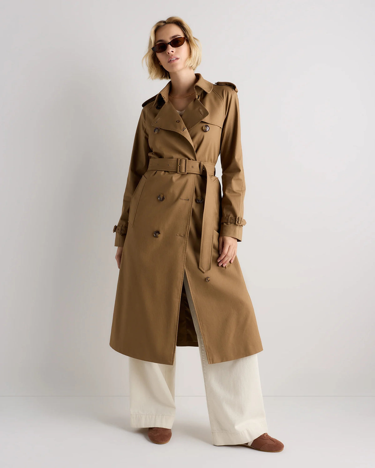 Comfort Stretch Long Trench Coat - XS / Dark Khaki
