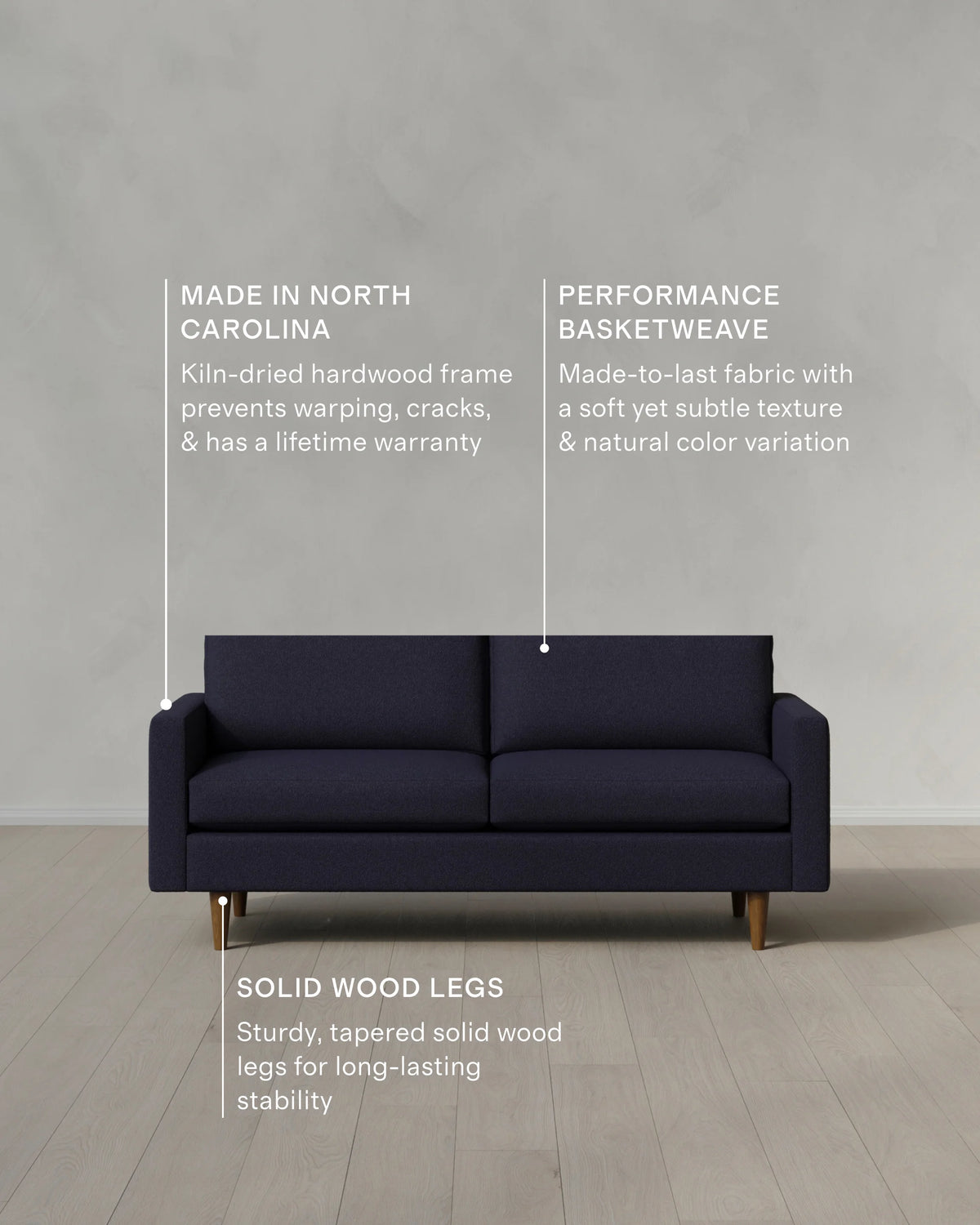 Atlas Midcentury Sofa in Performance Basketweave - 6ft / Navy