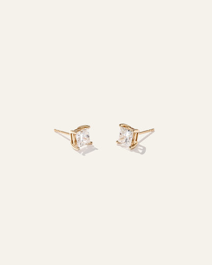 14K Gold Lab Grown Diamond Princess Solitaire Studs - 2ctw - One Size / Yellow Gold