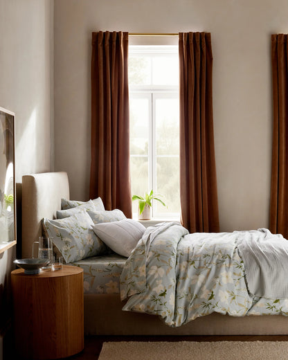 Organic Crisp Percale Floral Deluxe Bedding Bundle - Twin / Toffee Florette