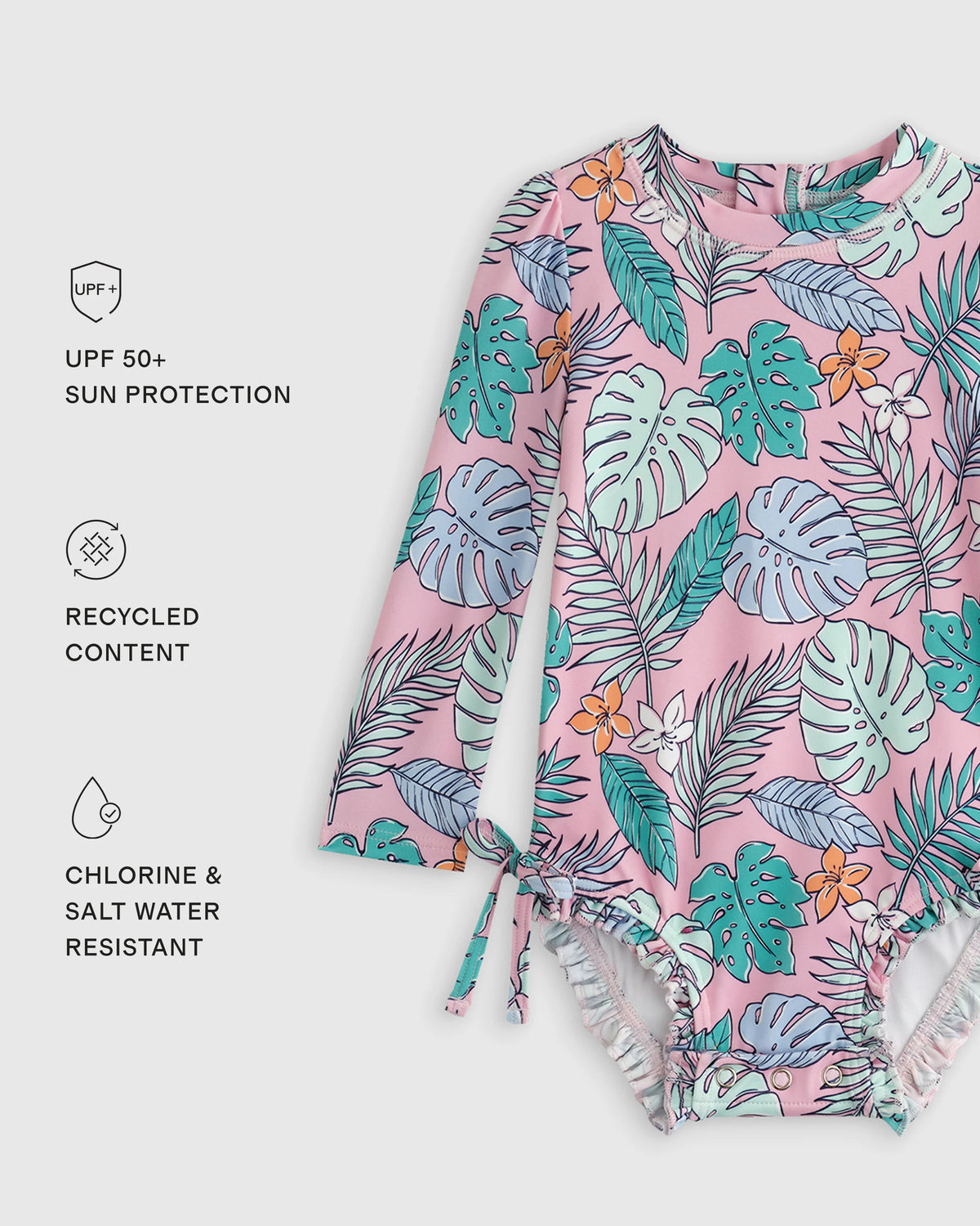 Long Sleeve Tie One-Piece Swimsuit - 0-3M / Soft Ditsy Floral