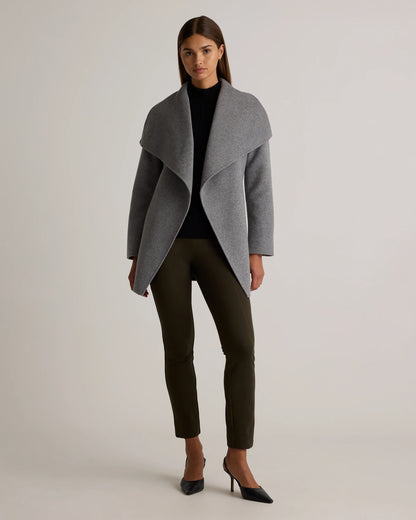 Double-Faced Merino Wool Draped Collar Short Wrap Coat - XS / Cocoa Melange