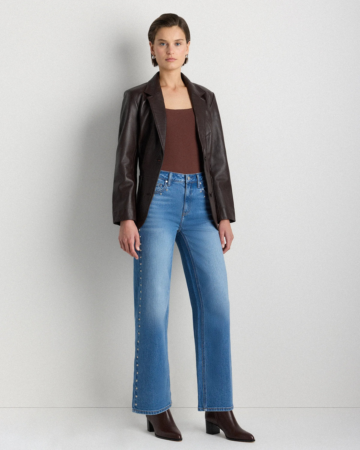 Bella Stretch Studded Relaxed Straight Jeans - 24 / Atlantic Blue
