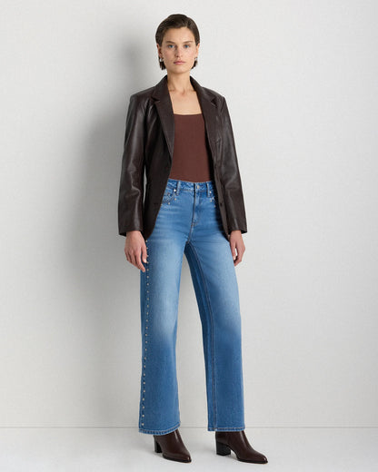 Bella Stretch Studded Relaxed Straight Jeans - 24 / Atlantic Blue
