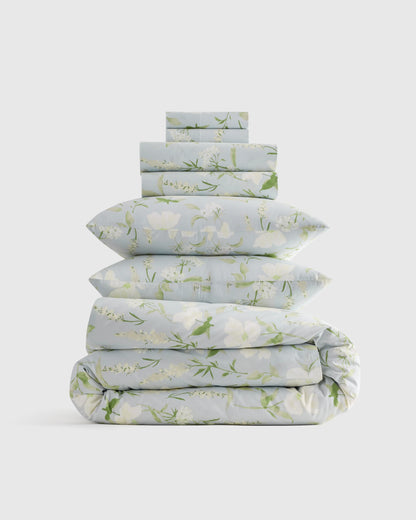 Organic Crisp Percale Floral Deluxe Bedding Bundle - Twin / Toffee Florette