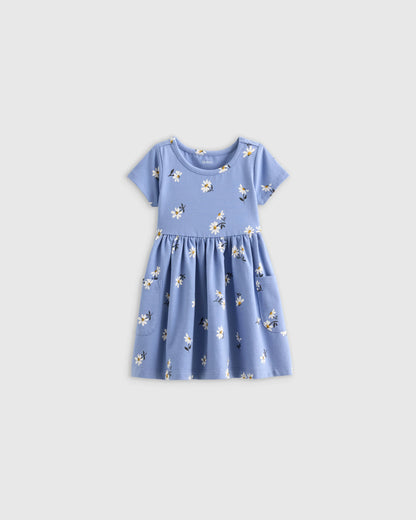 Organic Cotton Fit and Flare Pocket Dress - 12-18M / Cloud Rainbow Stripe