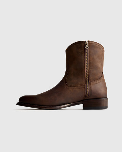 Crafted Leather Western Zip Boot - 7 / Dark Chocolate