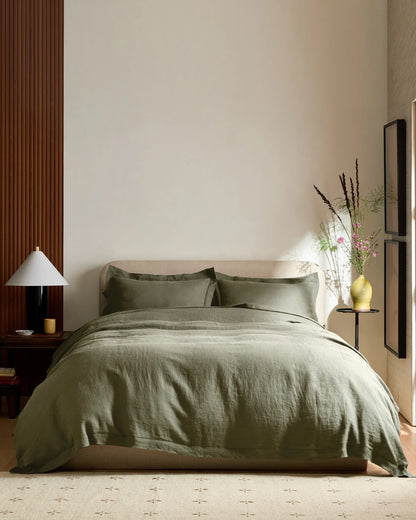 European Linen Double Flange Duvet Cover - Twin / Pine