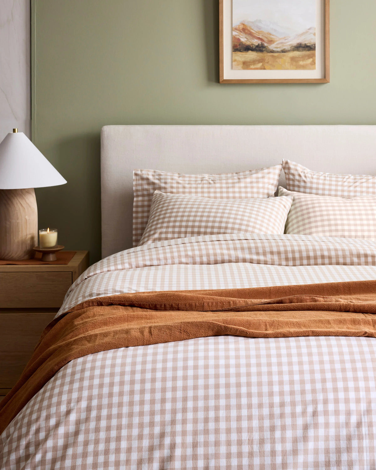 Organic Crisp Percale Gingham Sham Set - Standard / Cafe