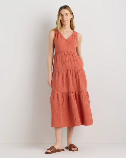 100% Organic Cotton Gauze Tiered Maxi Dress - XS / Indigo Blue