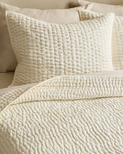 European Linen Cotton Stitch Sham Set - Standard / Stone