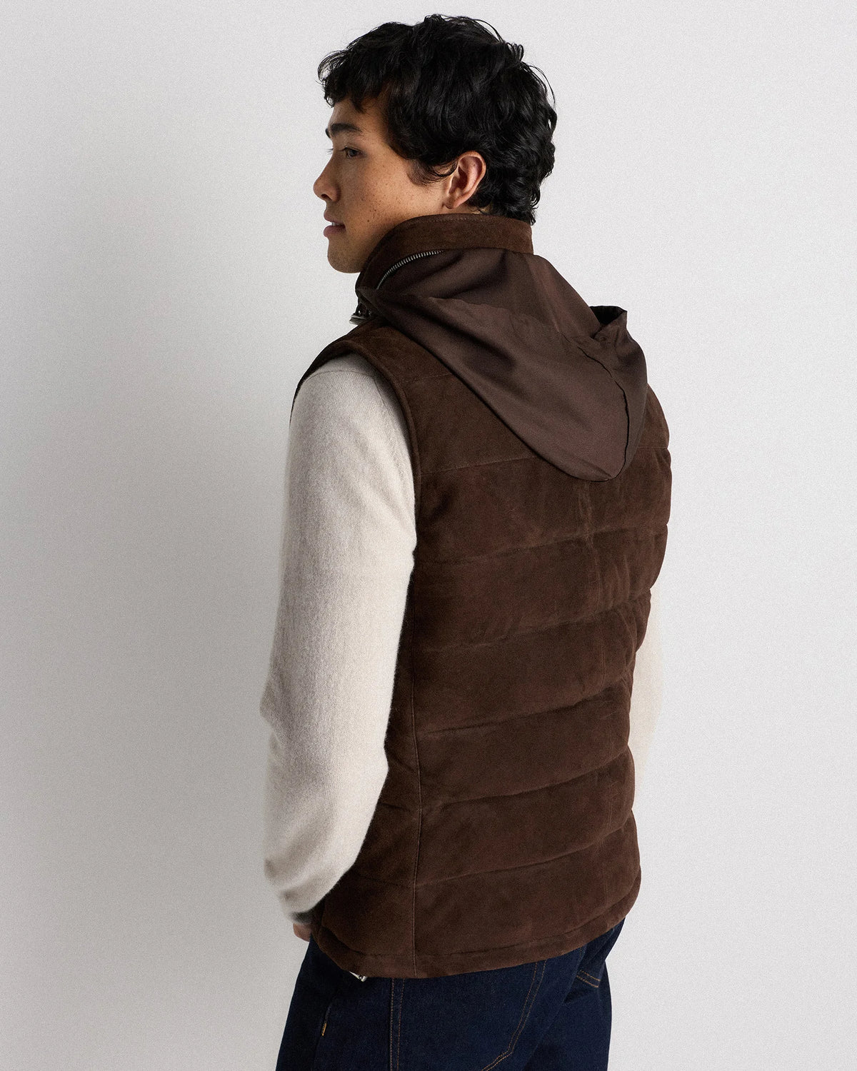 100% Suede Puffer Vest - S / Charcoal Black