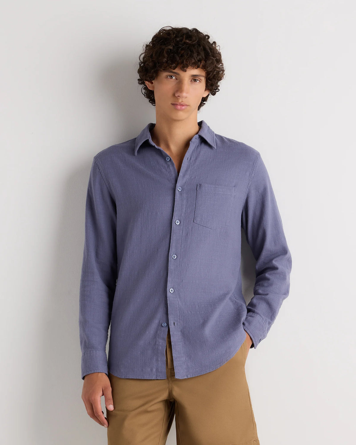 Organic Cotton Stretch Selvage Shirt - S / Mini Blue Stripe