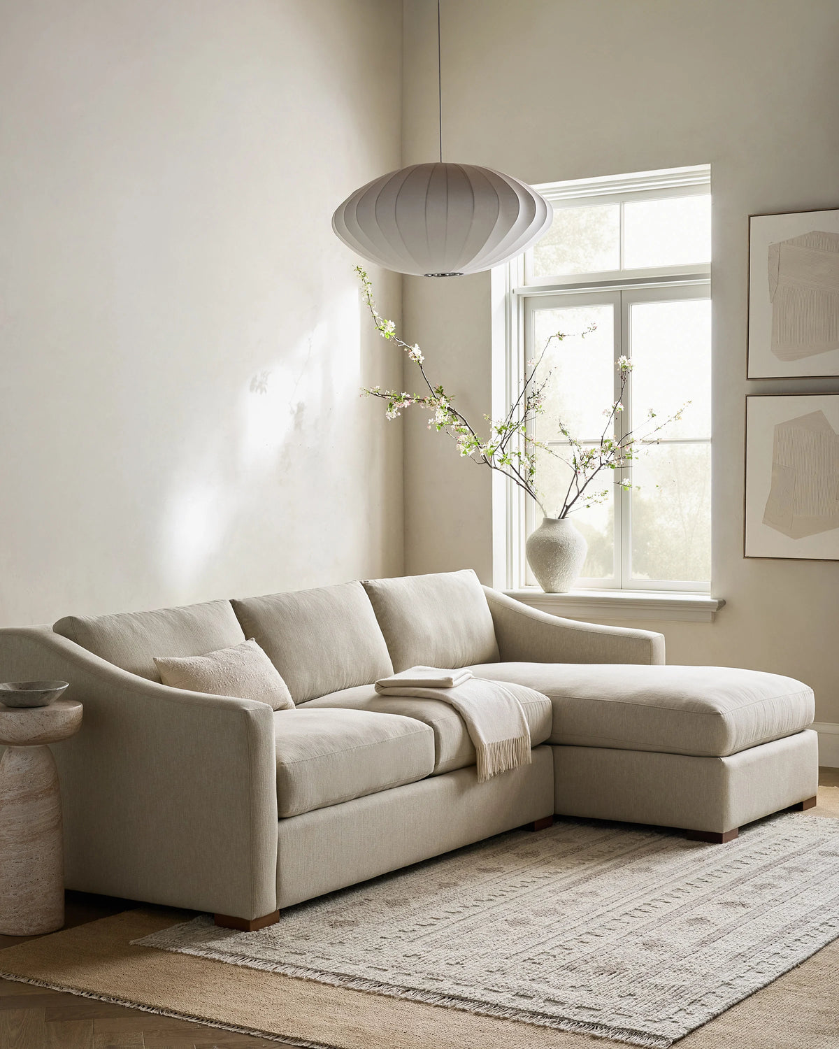 Hollis Slope Arm Chaise Sectional in Performance Chenille Linen Blend - 104" Right Arm / Snow