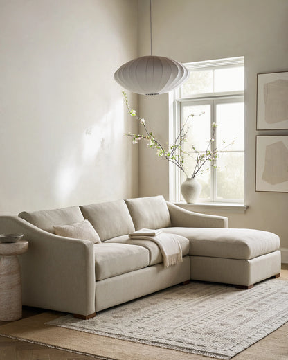 Hollis Slope Arm Chaise Sectional in Performance Chenille Linen Blend - 104" Right Arm / Snow