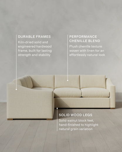 Hollis Slope Arm L Sectional in Performance Chenille Linen Blend - 110x110 / Snow