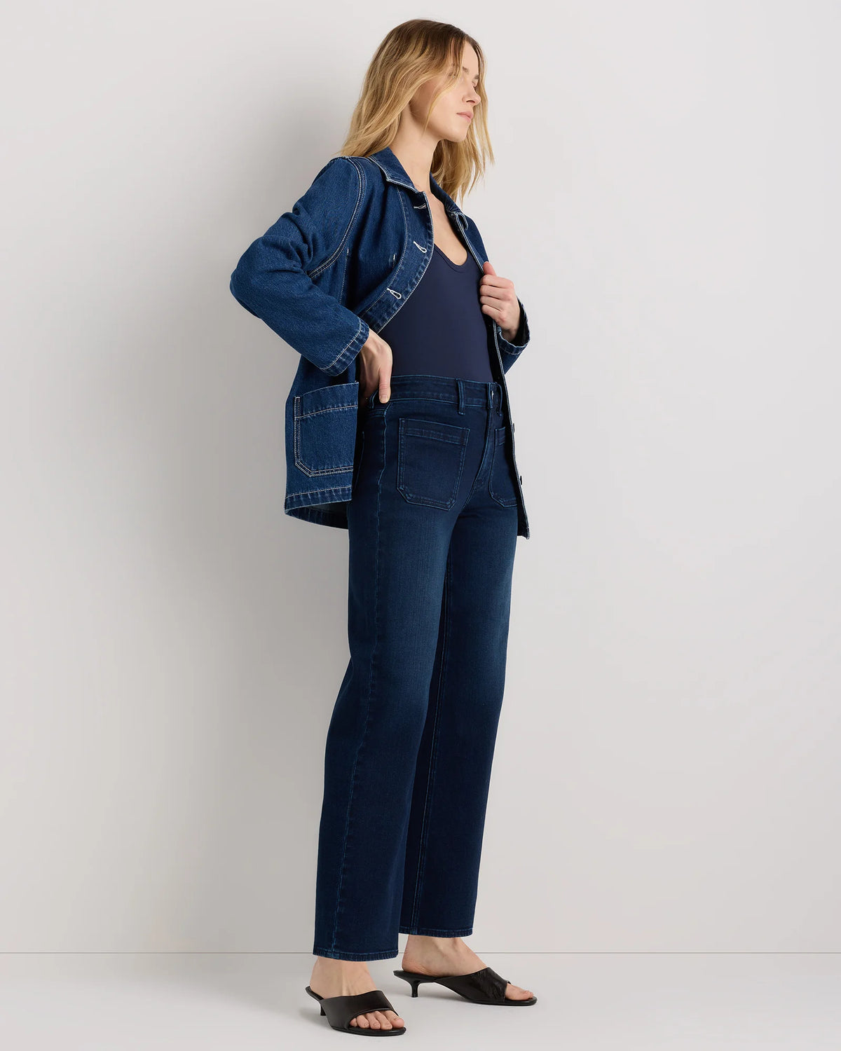 Bella Stretch Patch Pocket Wide Leg Jeans - 24 / Seaside Blue