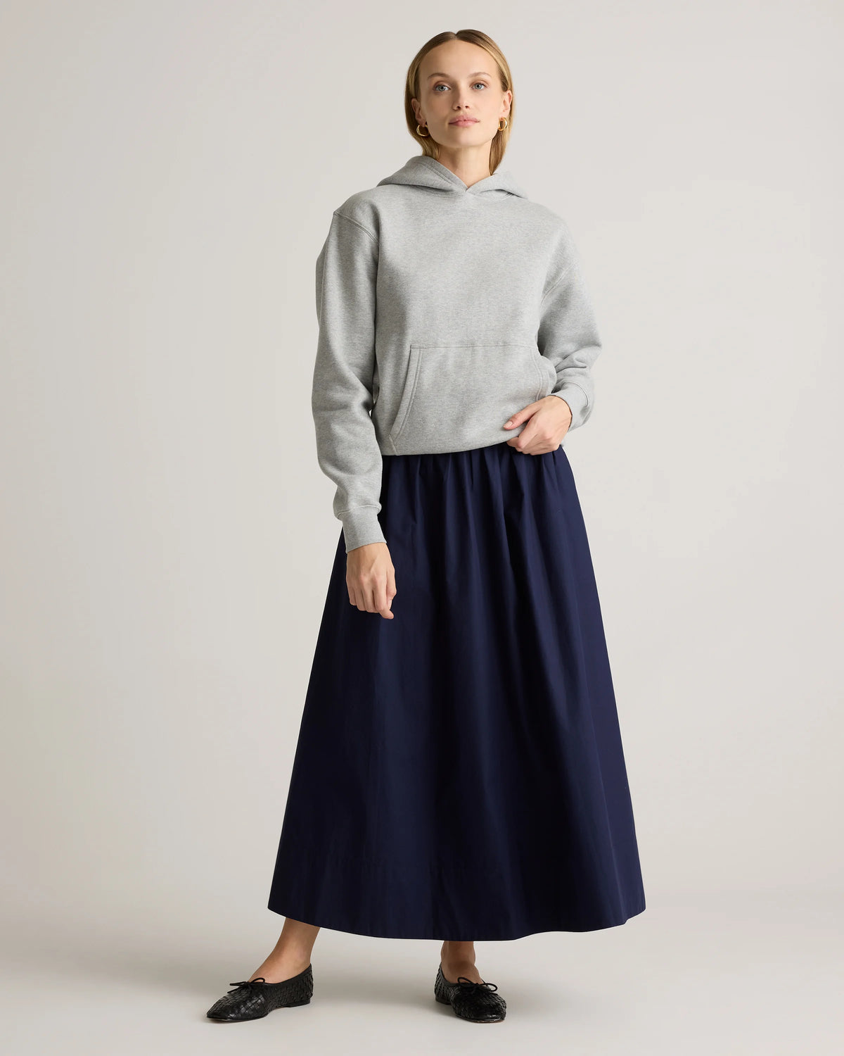 100% Organic Cotton Poplin A-line Maxi Skirt - XS / Classic White