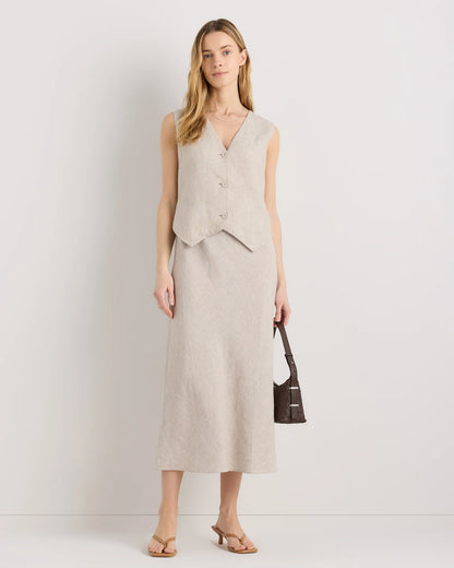 100% European Linen Midi Slip Skirt - XS / Bayberry Olive
