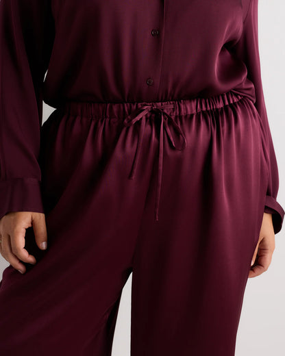 100% Washable Silk Drawstring Wide Leg Pants - 1X / Black
