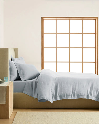 European Linen Double Flange Duvet Cover Set - Twin / Dusty Olive
