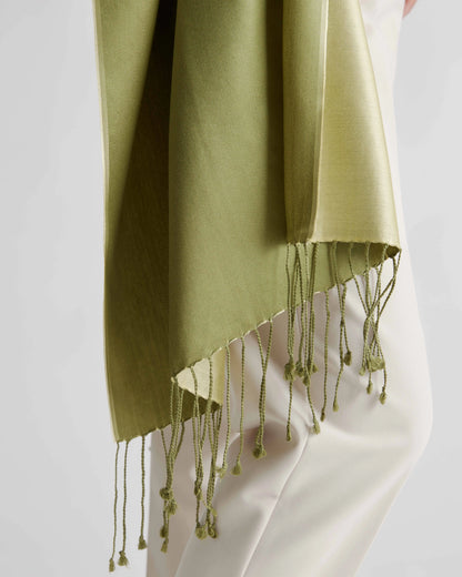 100% Silk Reversible Scarf - One Size / Green