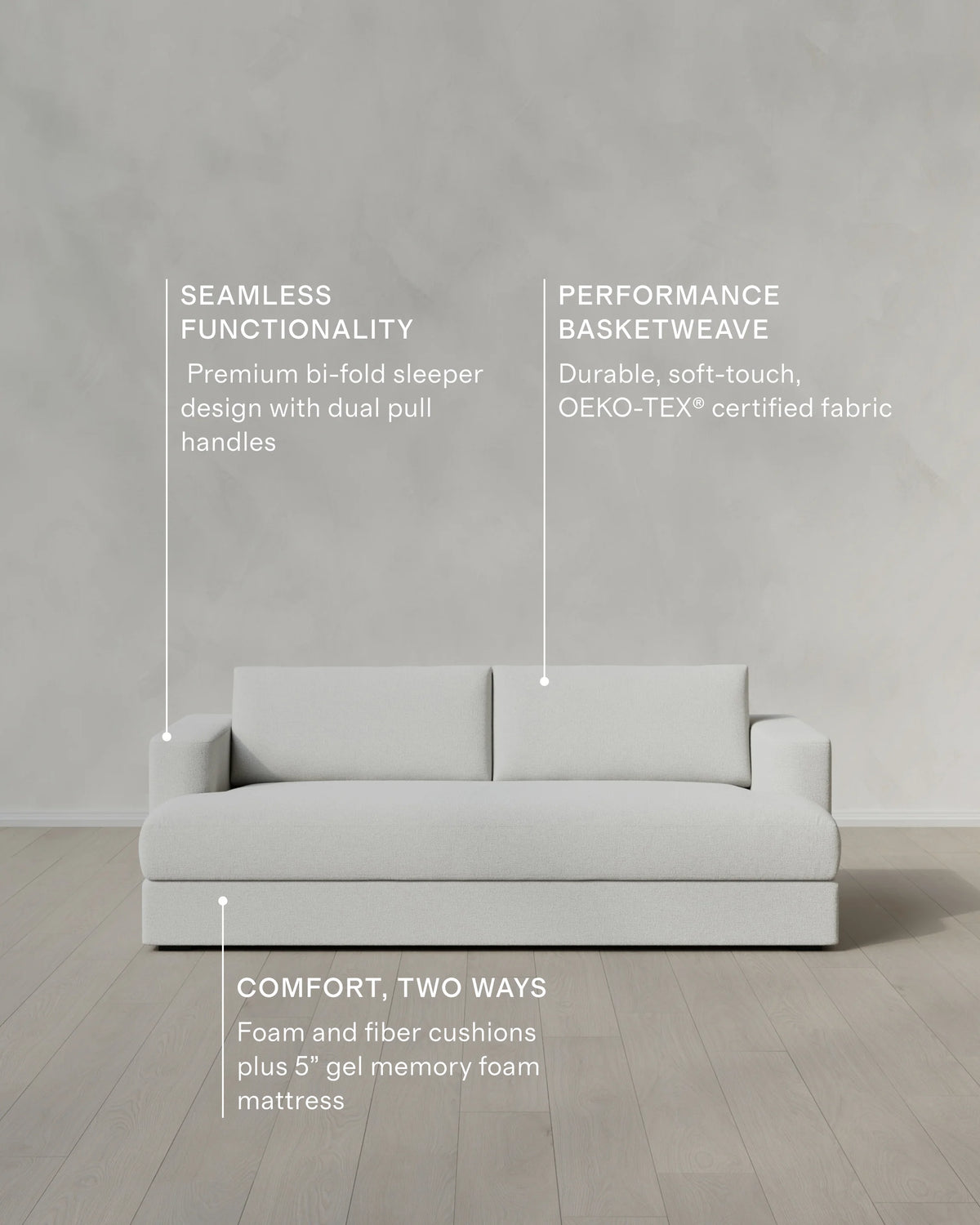 Sierra Curved Arm Sleeper Sofa in Performance Basketweave - One Size / Flax