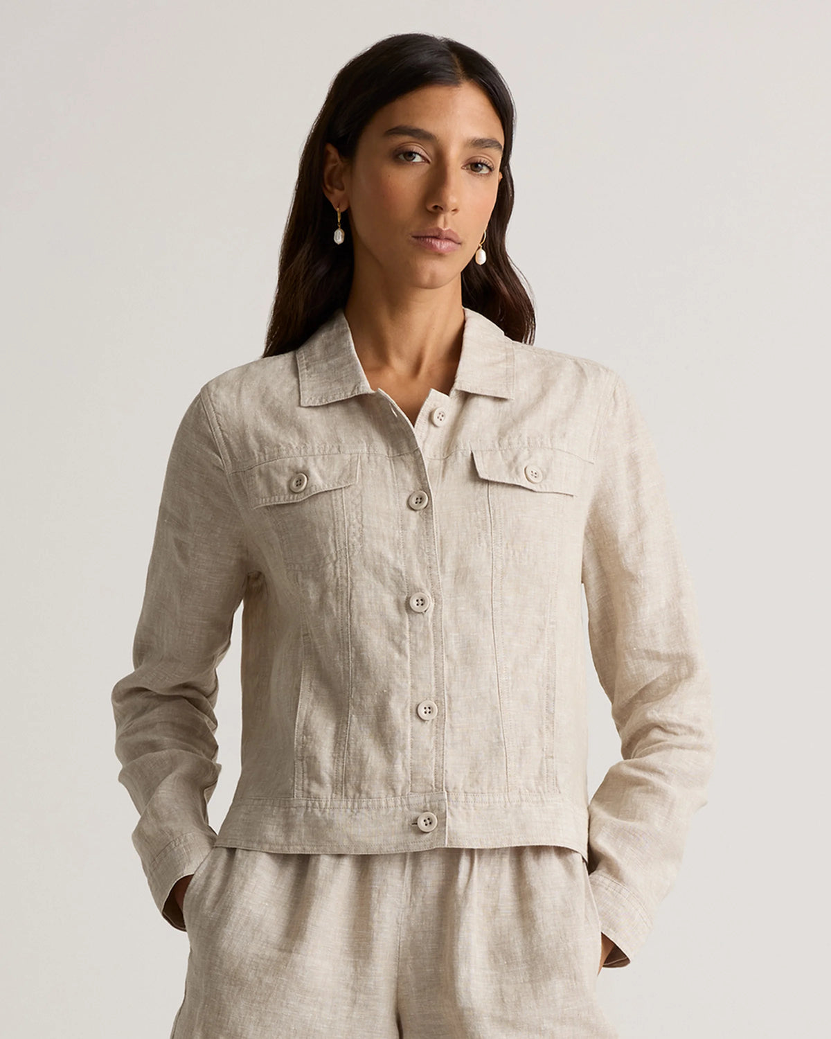 100% European Linen Jacket - XS / Flax