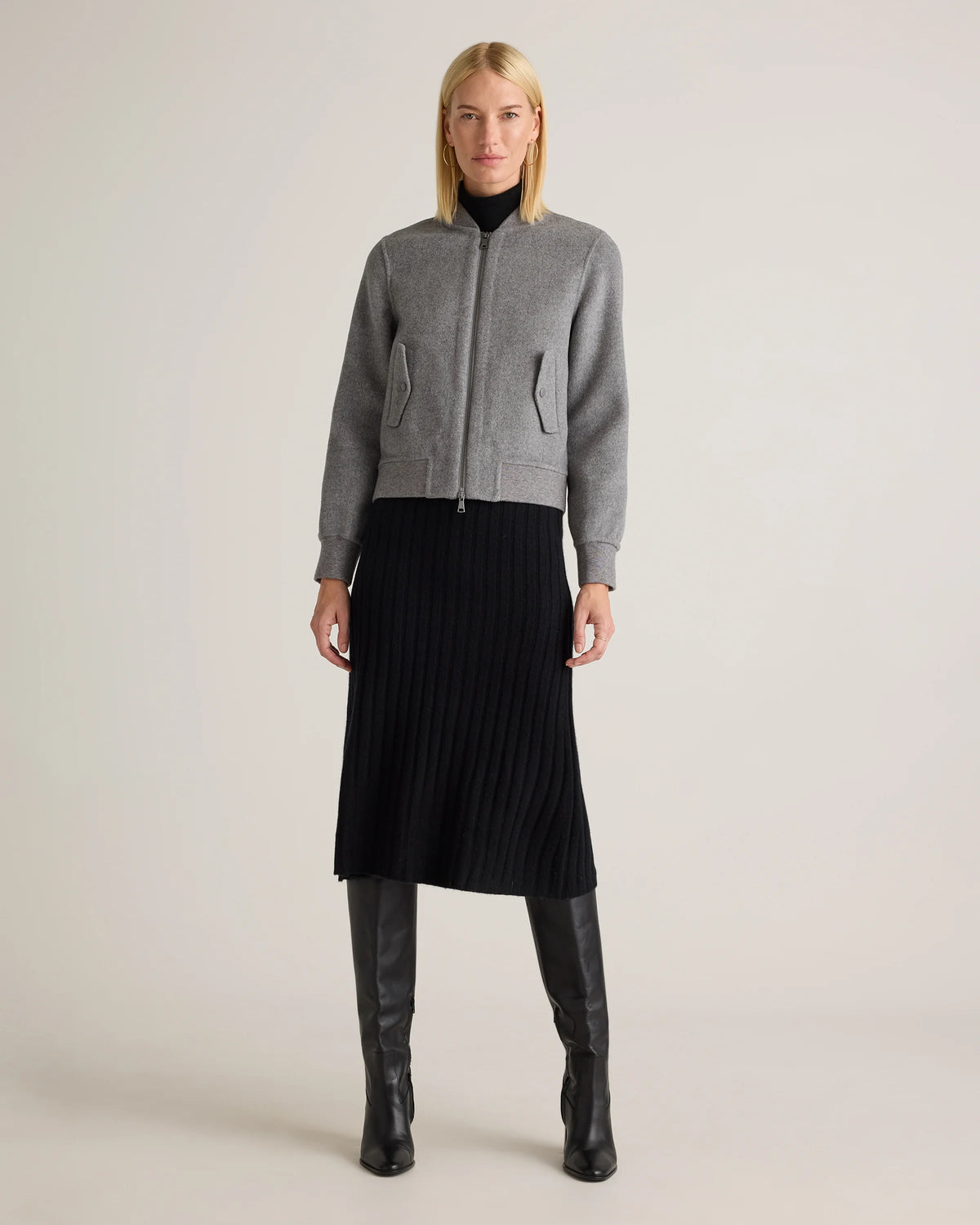 Double-Faced Merino Wool Bomber Jacket - XS / Black