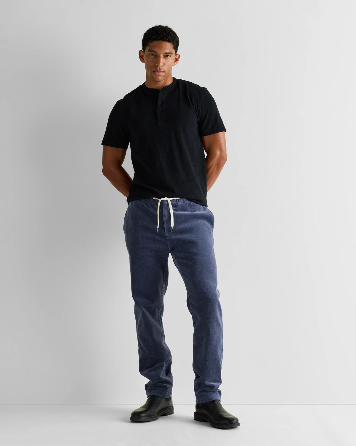 Organic Stretch Corduroy Drawstring Trousers - S / Storm Blue