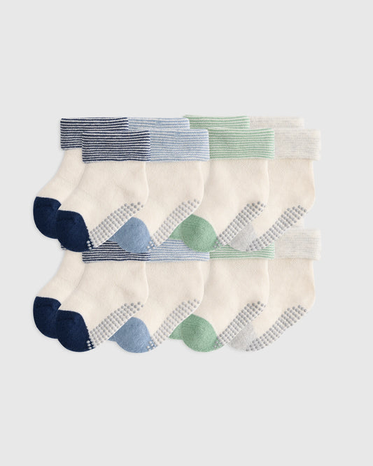 Organic Cotton Gripper Fold Over Socks 8-Pack - One Size / Blue Multi
