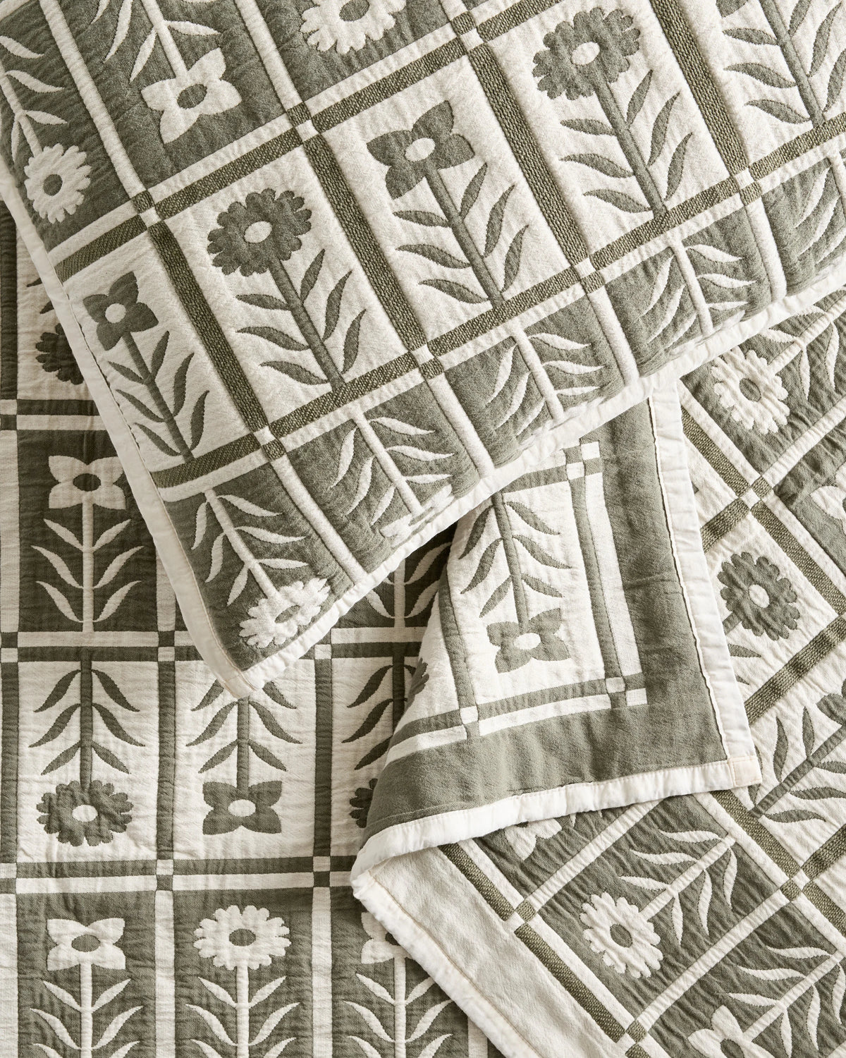 Organic Cotton Jacquard Floral Coverlet Set - Twin / Blue Fog