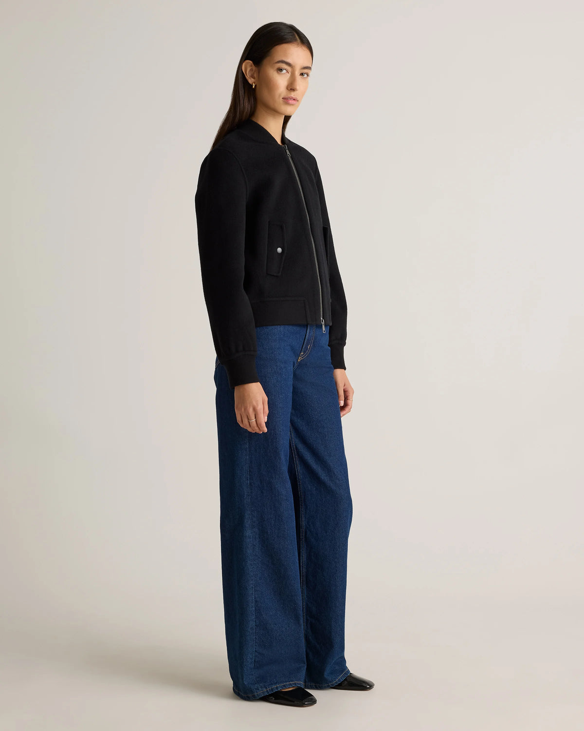 Double-Faced Merino Wool Bomber Jacket - XS / Black