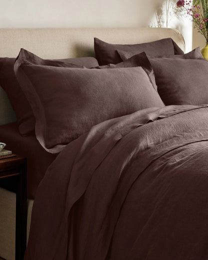 European Linen Double Flange Duvet Cover Set - Twin / Dusty Olive
