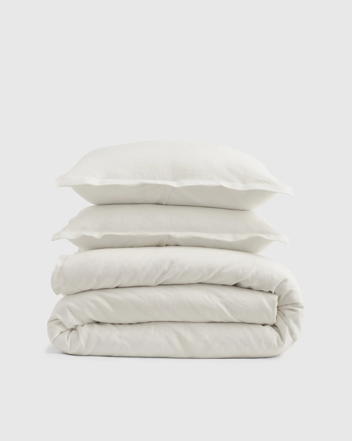 European Linen Double Embroidered Edge Duvet Cover Set - Twin / Sand with Terracotta Embroidery