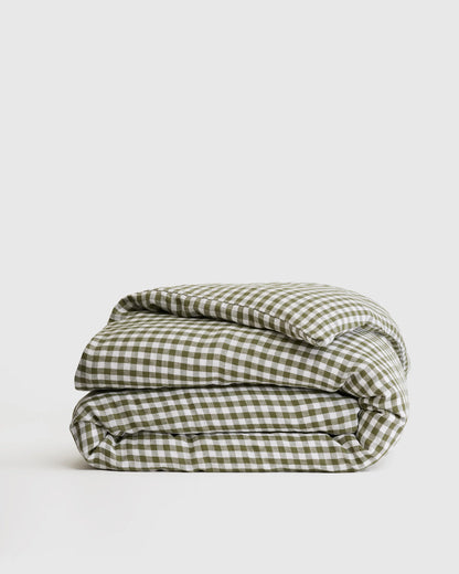 European Linen Gingham Duvet Cover - Twin / Blue Fog