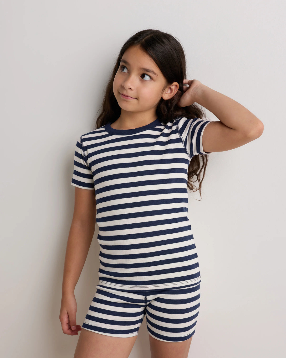 100% Organic Cotton Short Sleeve and Shorts Pajama Set - 6 / Navy Stripe