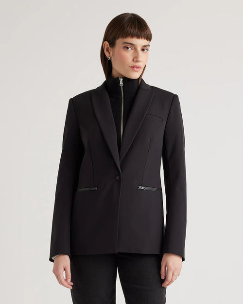 100% Mongolian Cashmere Ribbed Collar Blazer Insert - XS/S/M / Black