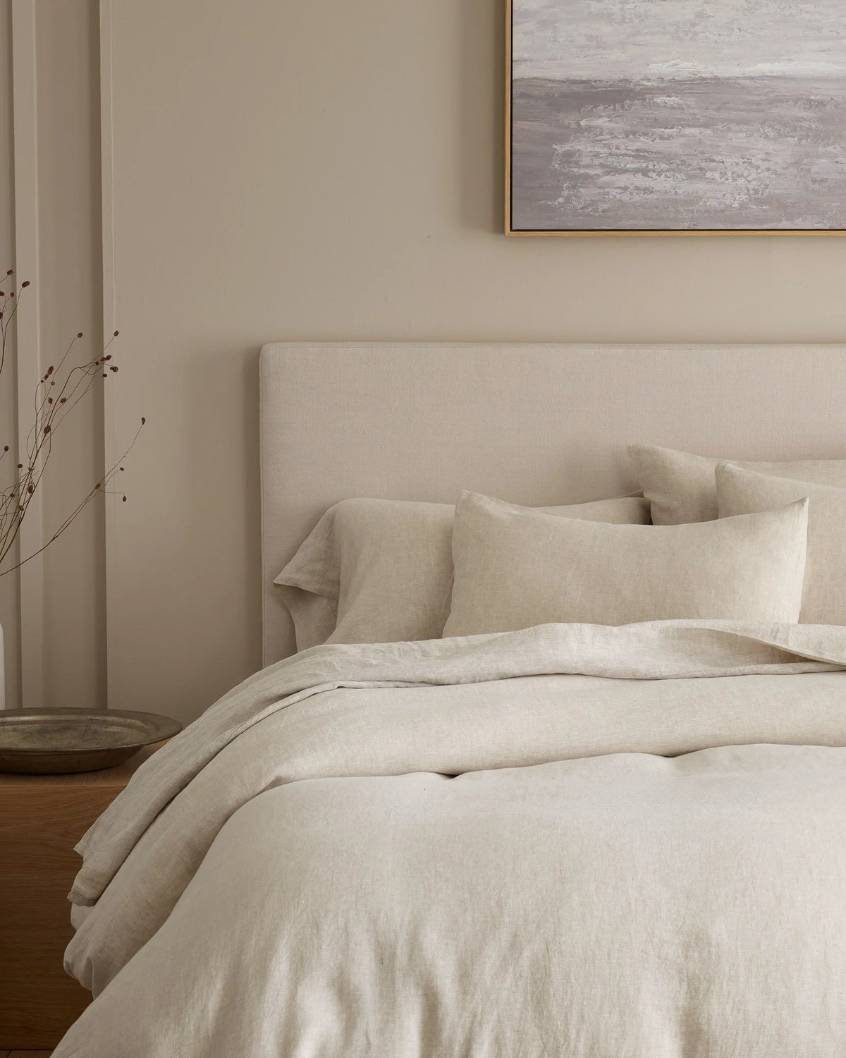 European Linen Deluxe Bedding Bundle - Twin / Willowleaf/White Stripe