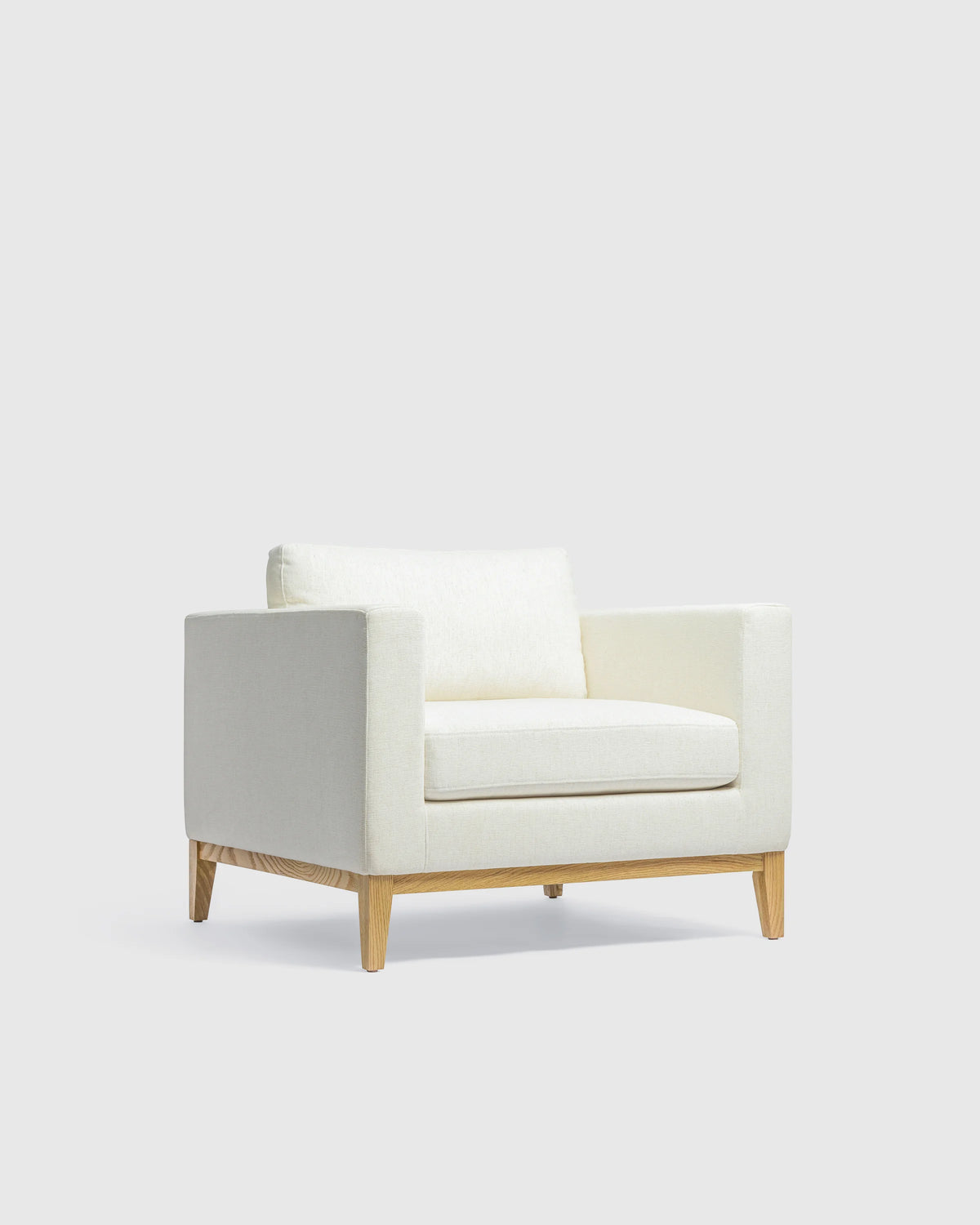 Performance Chenille Linen Blend Accent Chair with Solid Oak Base - One Size / Snow
