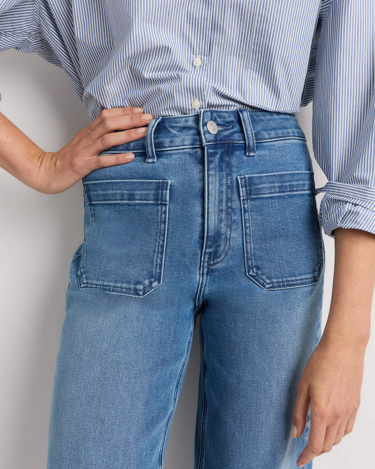 Bella Stretch Patch Pocket Wide Leg Jeans - 24 / Deep Sea Blue